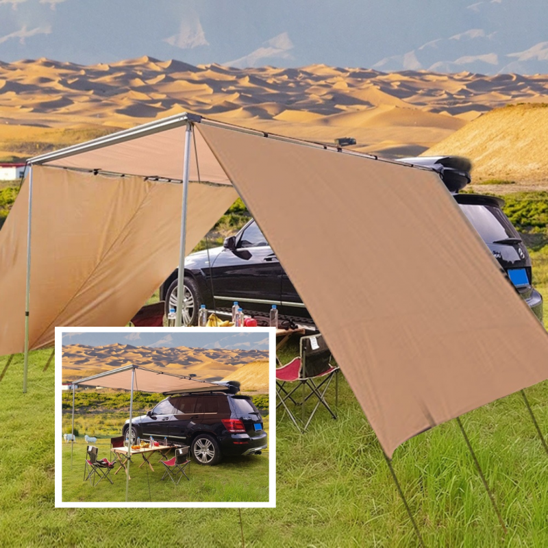 HI-TEX 2.5 x 1.6m Car Side Awning with Pull Out Shade for Outdoor Camping With 2 Extensions