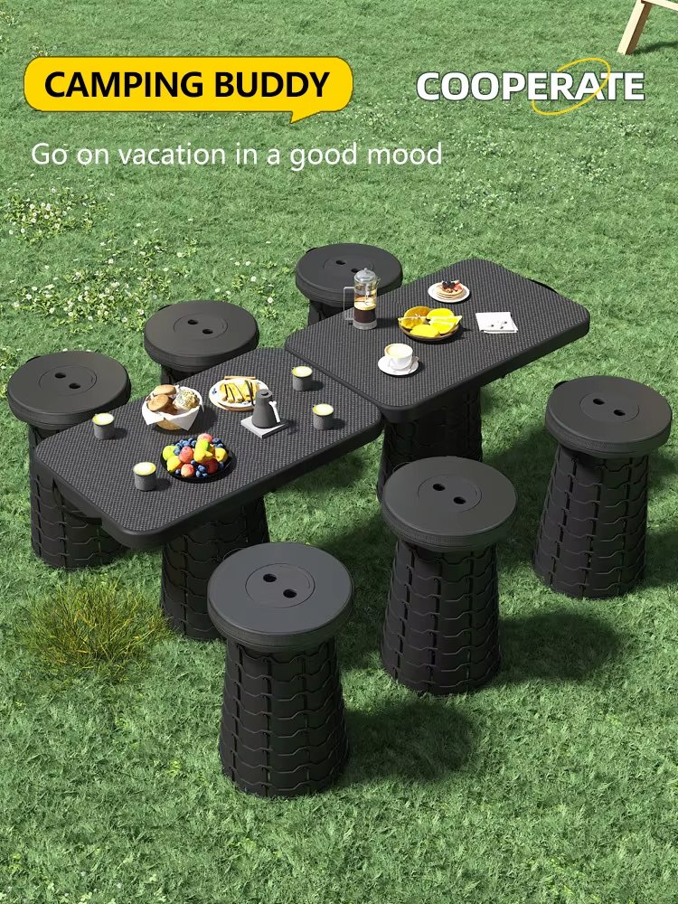 Folding Stool With Table Black - Image 13