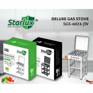 Powerful 4 Burner Gas Stove with Dual Storage Shelves by Starlux